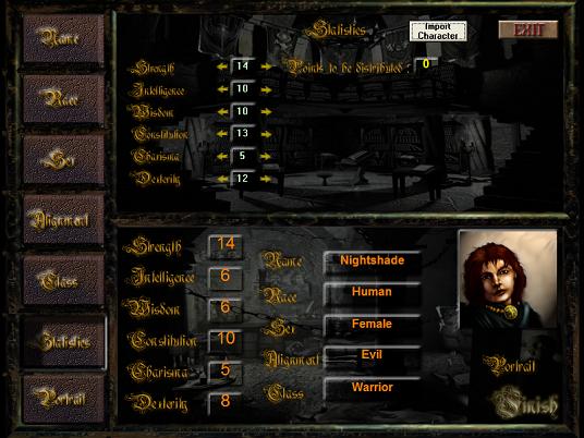 The Character Creation Screen